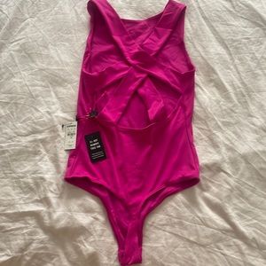 Barbie core Express hot pink bodysuit with cross back
